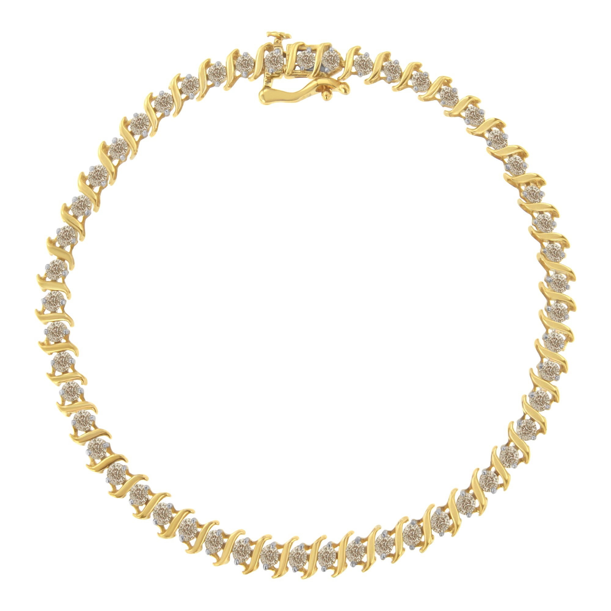 2Micron 10KT Yellow Gold Plated Sterling Silver Diamond S-Link Bracelet (2 cttw, J-K Color, I2-I3 Clarity) - LinkagejewelrydesignLinkagejewelrydesign