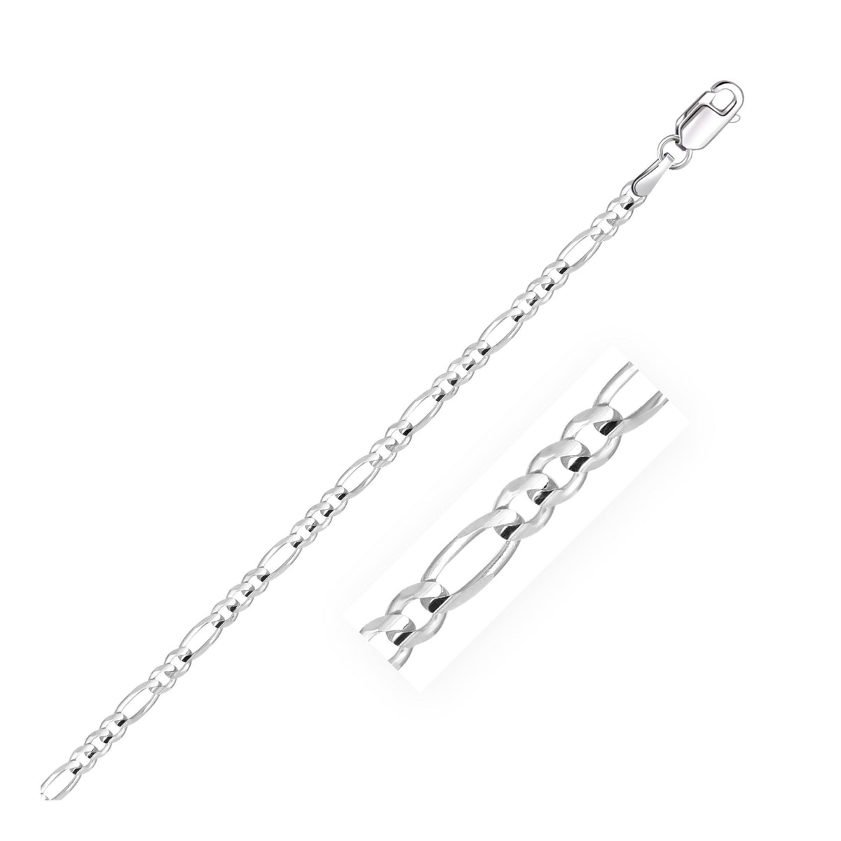 3.0mm 14k White Gold Solid Figaro Chain - LinkagejewelrydesignLinkagejewelrydesign
