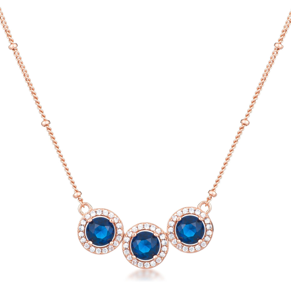 3.1Ct Rose Gold Plated Sapphire Blue Tri-Halo CZ Pendant - LinkagejewelrydesignLinkagejewelrydesign