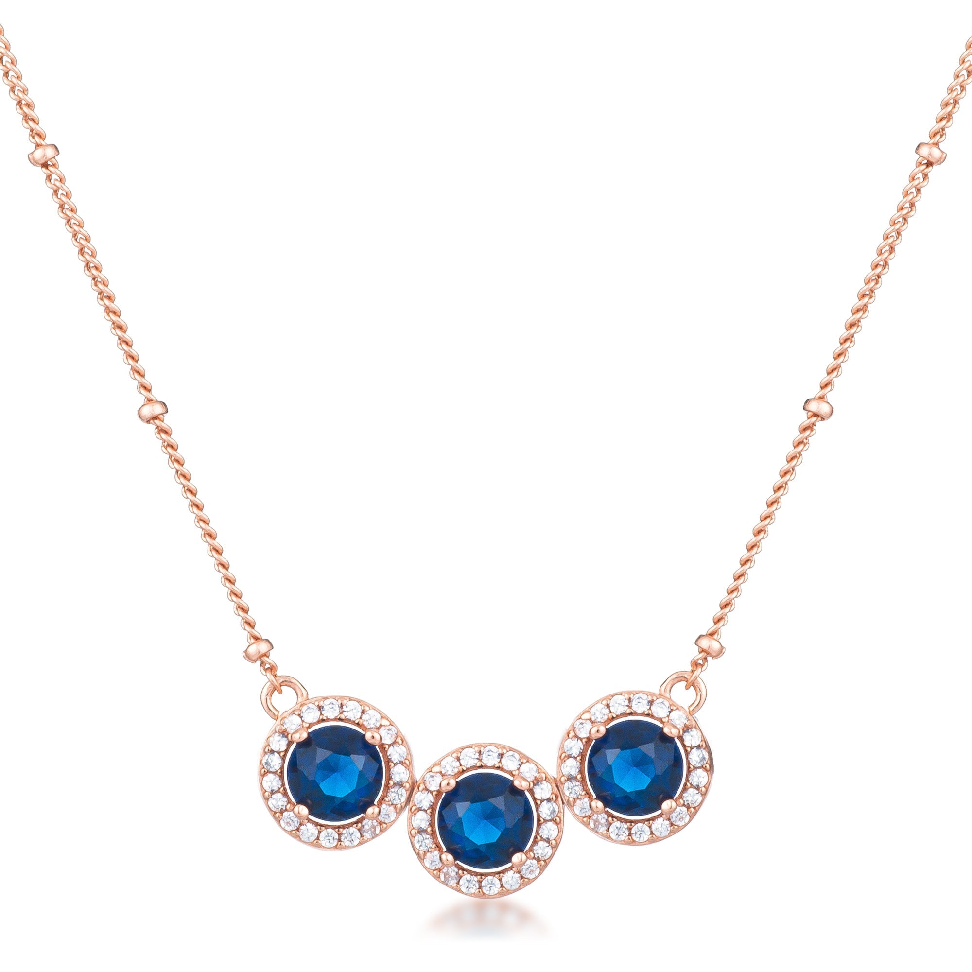 3.1Ct Rose Gold Plated Sapphire Blue Tri-Halo CZ Pendant - LinkagejewelrydesignLinkagejewelrydesign