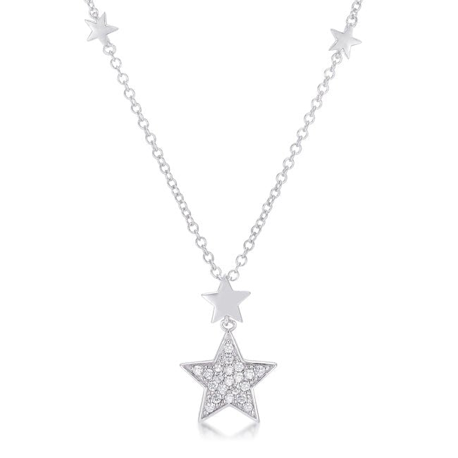 .32Ct Rhodium Star Necklace with Shimmering CZ - LinkagejewelrydesignLinkagejewelrydesign