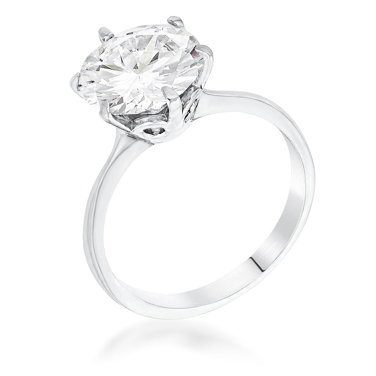 3.5 Carat Single Stone CZ Rhodium Classic Solitaire Ring, &lt;b&gt;Size 5&lt;/b&gt; - LinkagejewelrydesignLinkagejewelrydesign