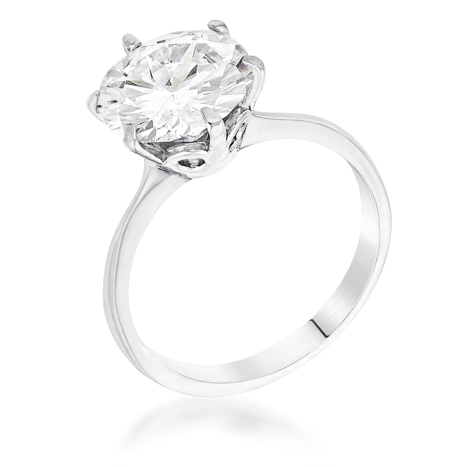 3.5 Carat Single Stone CZ Rhodium Classic Solitaire Ring, <b>Size 5</b> - LinkagejewelrydesignLinkagejewelrydesign