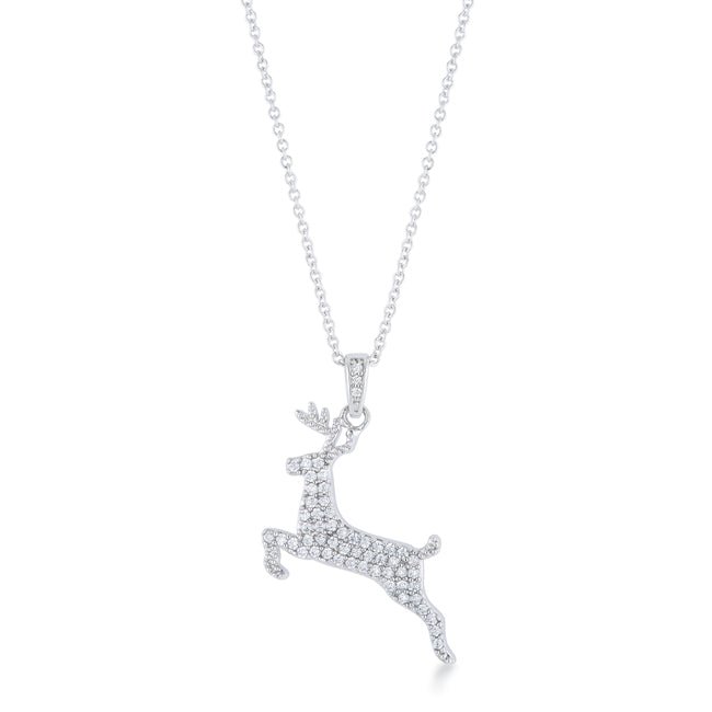 .35 ct CZ Rhodium Reindeer Pave Holiday Pendant - LinkagejewelrydesignLinkagejewelrydesign