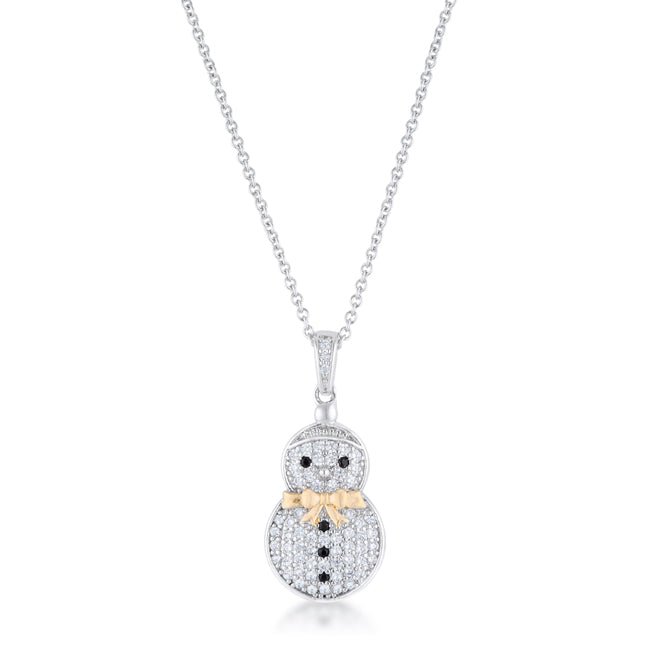 .35 ct CZ Two-Tone Snowman Pave Holiday Pendant - LinkagejewelrydesignLinkagejewelrydesign