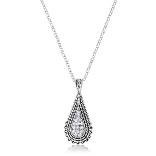 .37 Ct Tear Drop Rhodium Pendant Necklace with CZ - LinkagejewelrydesignLinkagejewelrydesign