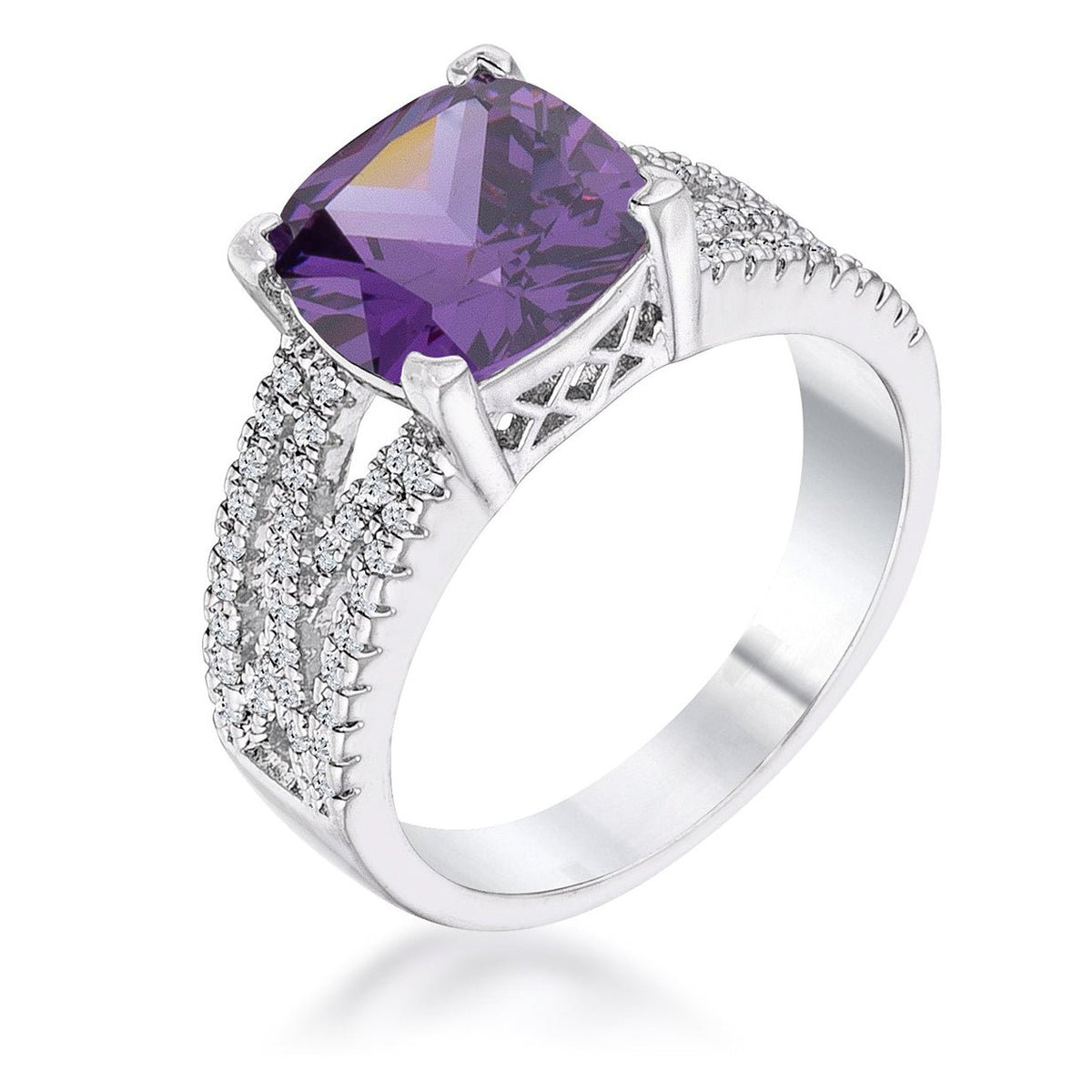 3Ct Elegant Silvertone Criss-Cross Amethyst Purple CZ Engagement Ring, &lt;b&gt;Size 5&lt;/b&gt; - LinkagejewelrydesignLinkagejewelrydesign