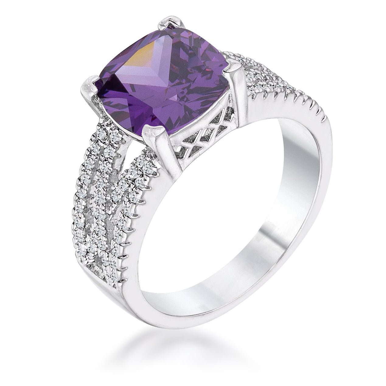 3Ct Elegant Silvertone Criss-Cross Amethyst Purple CZ Engagement Ring, <b>Size 5</b> - LinkagejewelrydesignLinkagejewelrydesign