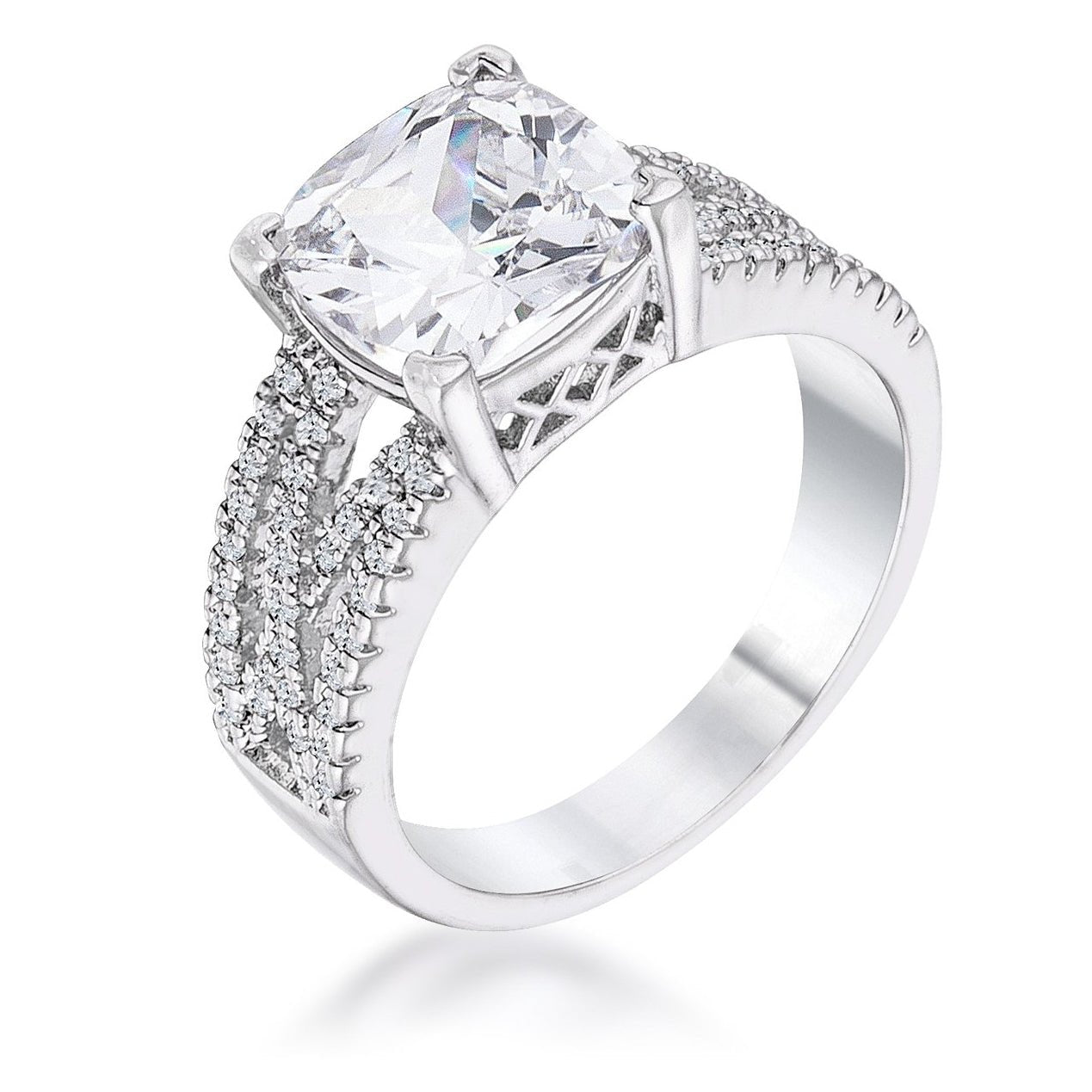 3Ct Elegant Silvertone Criss-Cross Clear CZ Engagement Ring, <b>Size 5</b> - LinkagejewelrydesignLinkagejewelrydesign