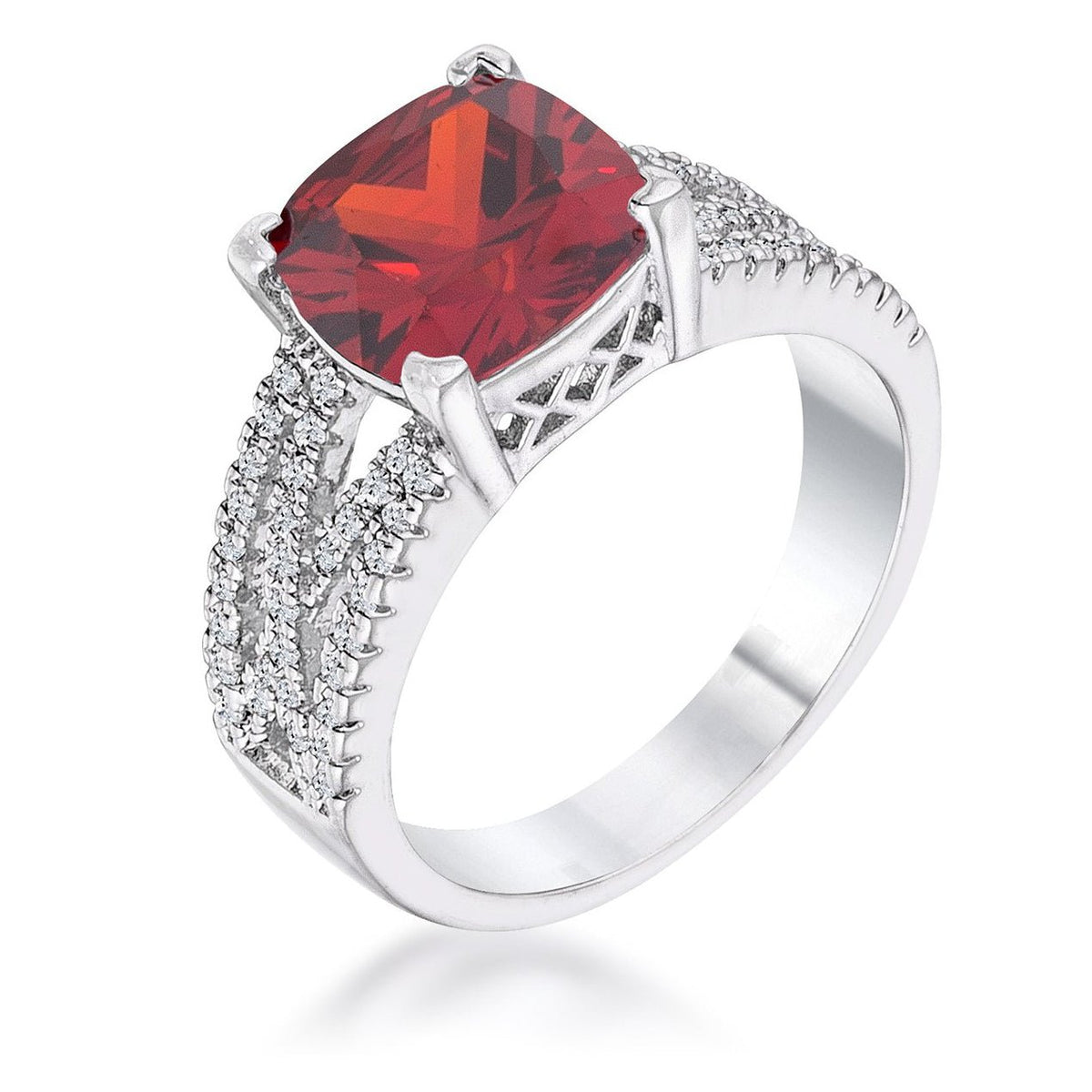 3Ct Elegant Silvertone Criss-Cross Garnet CZ Engagement Ring, &lt;b&gt;Size 5&lt;/b&gt; - LinkagejewelrydesignLinkagejewelrydesign