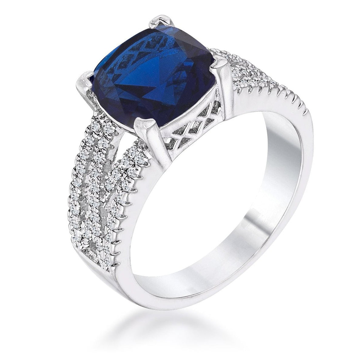 3ct Elegant Silvertone Criss-Cross Sapphire Blue CZ Engagement Ring, &lt;b&gt;Size 5&lt;/b&gt; - LinkagejewelrydesignLinkagejewelrydesign