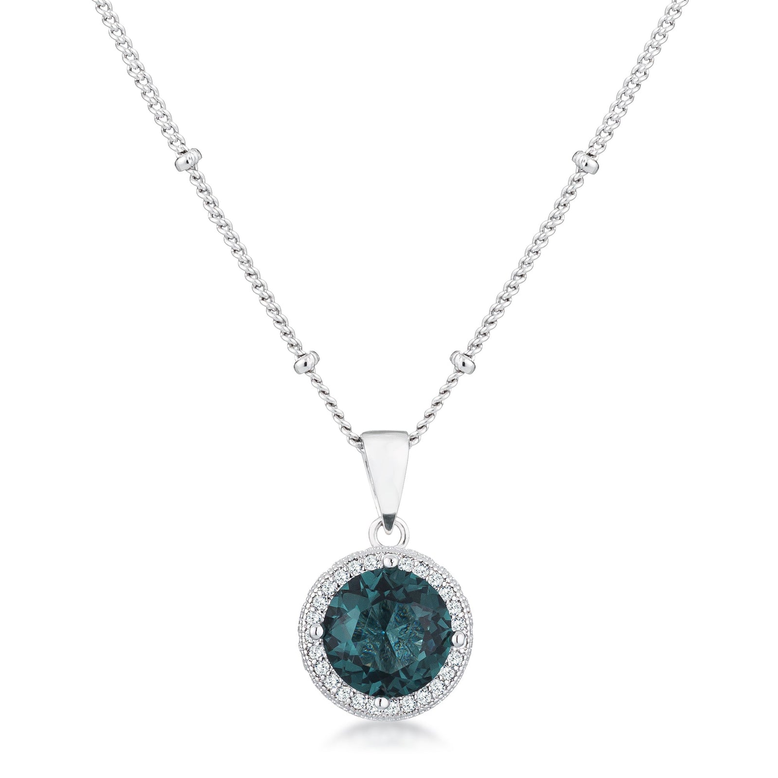 3Ct Rhodium Blue Green CZ Round Halo Satellite Pendant - LinkagejewelrydesignLinkagejewelrydesign