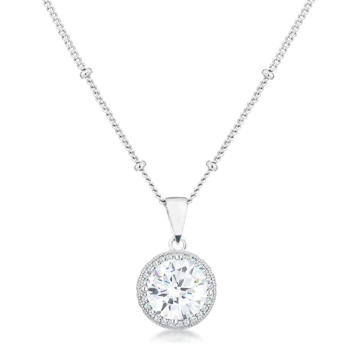 3Ct Rhodium Clear CZ Round Halo Satellite Pendant - LinkagejewelrydesignLinkagejewelrydesign