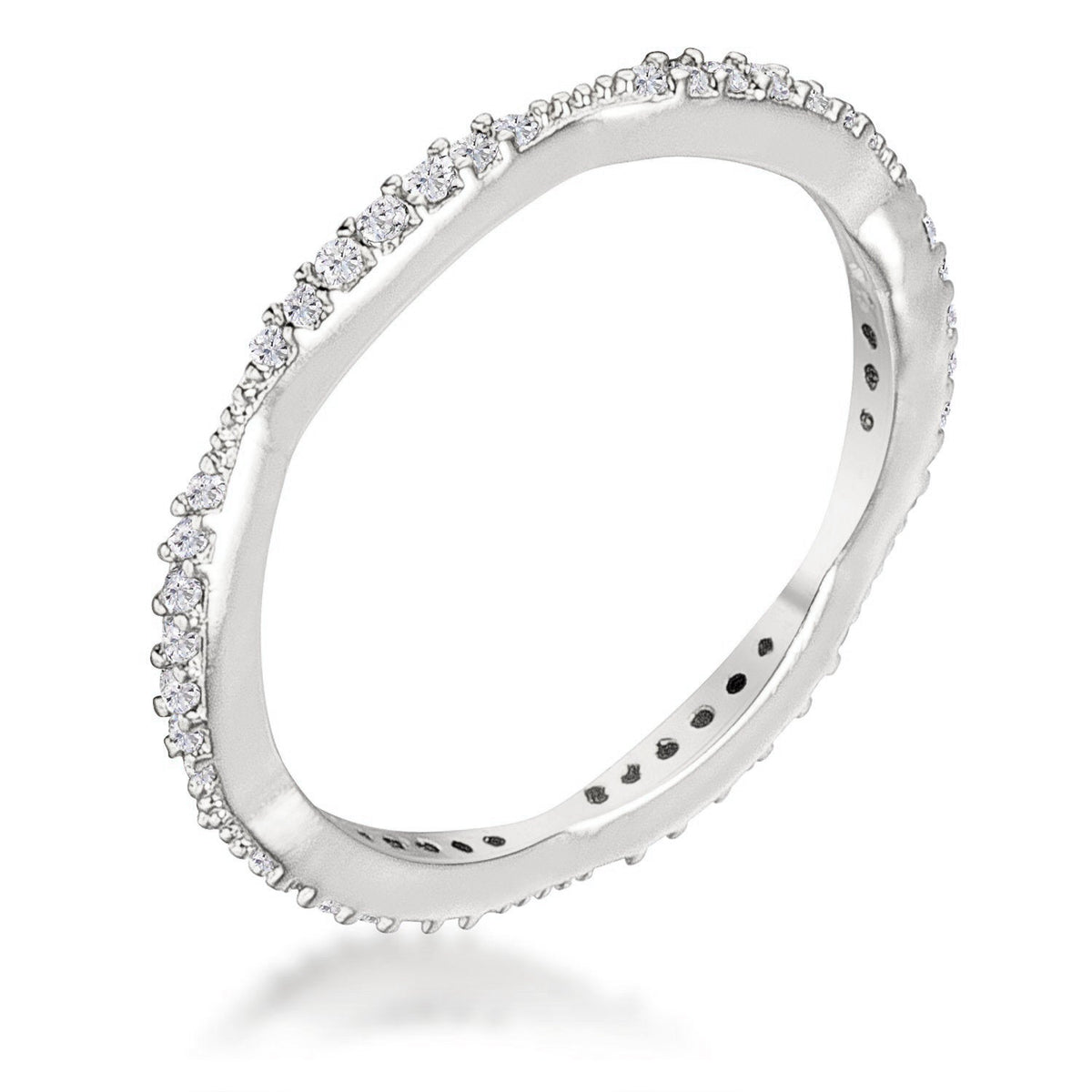 .42Ct Dainty 18k Rhodium Plated Micro Pave CZ Stackable Eternity Ring, &lt;b&gt;Size 5&lt;/b&gt; - LinkagejewelrydesignLinkagejewelrydesign