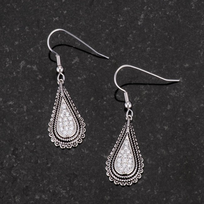 .45 Ct Tear Drop Rhodium Earrings with CZ - LinkagejewelrydesignLinkagejewelrydesign