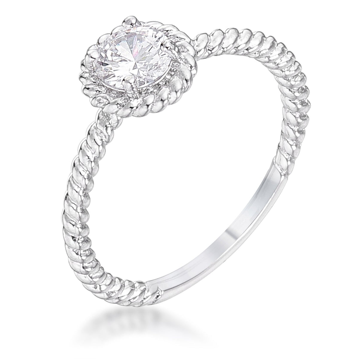 .45Ct Rhodium Plated Mini Twisted Rope CZ Solitaire Ring, &lt;b&gt;Size 5&lt;/b&gt; - LinkagejewelrydesignLinkagejewelrydesign