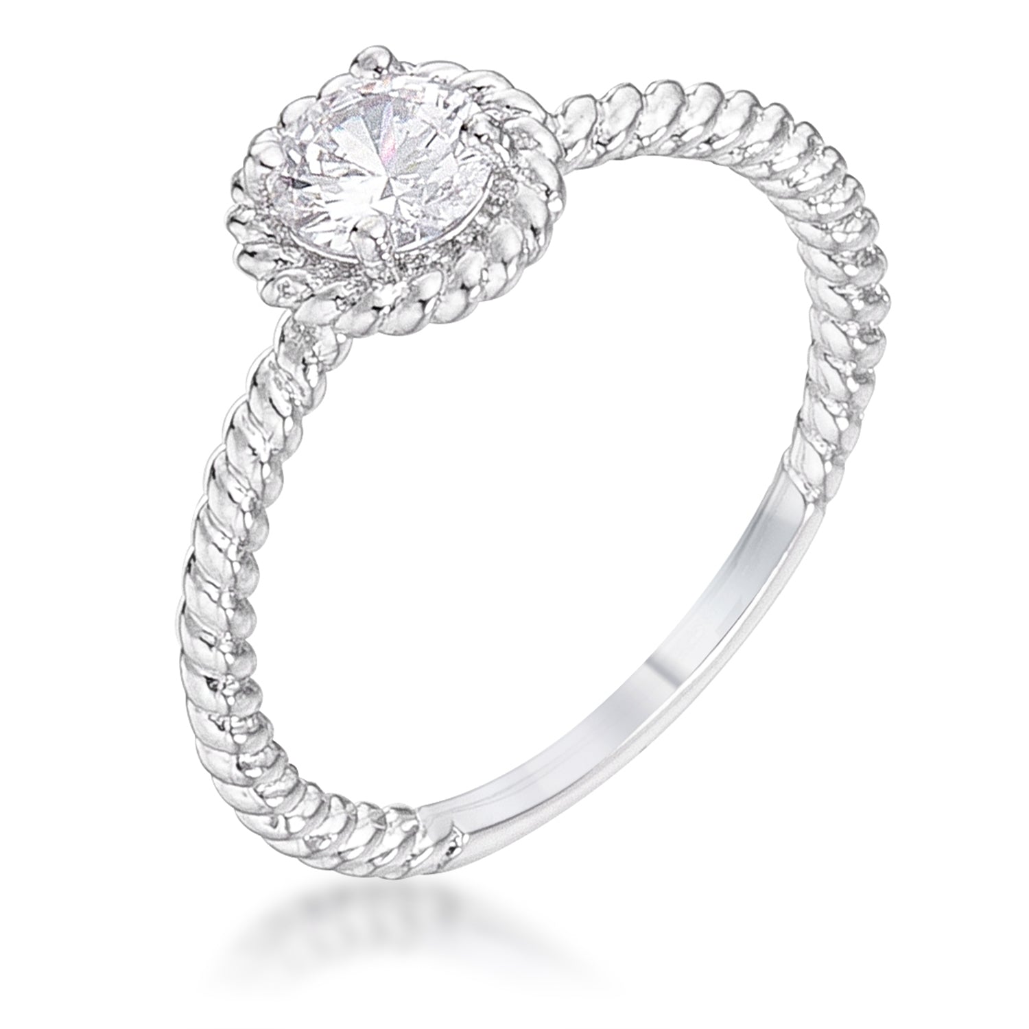 .45Ct Rhodium Plated Mini Twisted Rope CZ Solitaire Ring, <b>Size 5</b> - LinkagejewelrydesignLinkagejewelrydesign