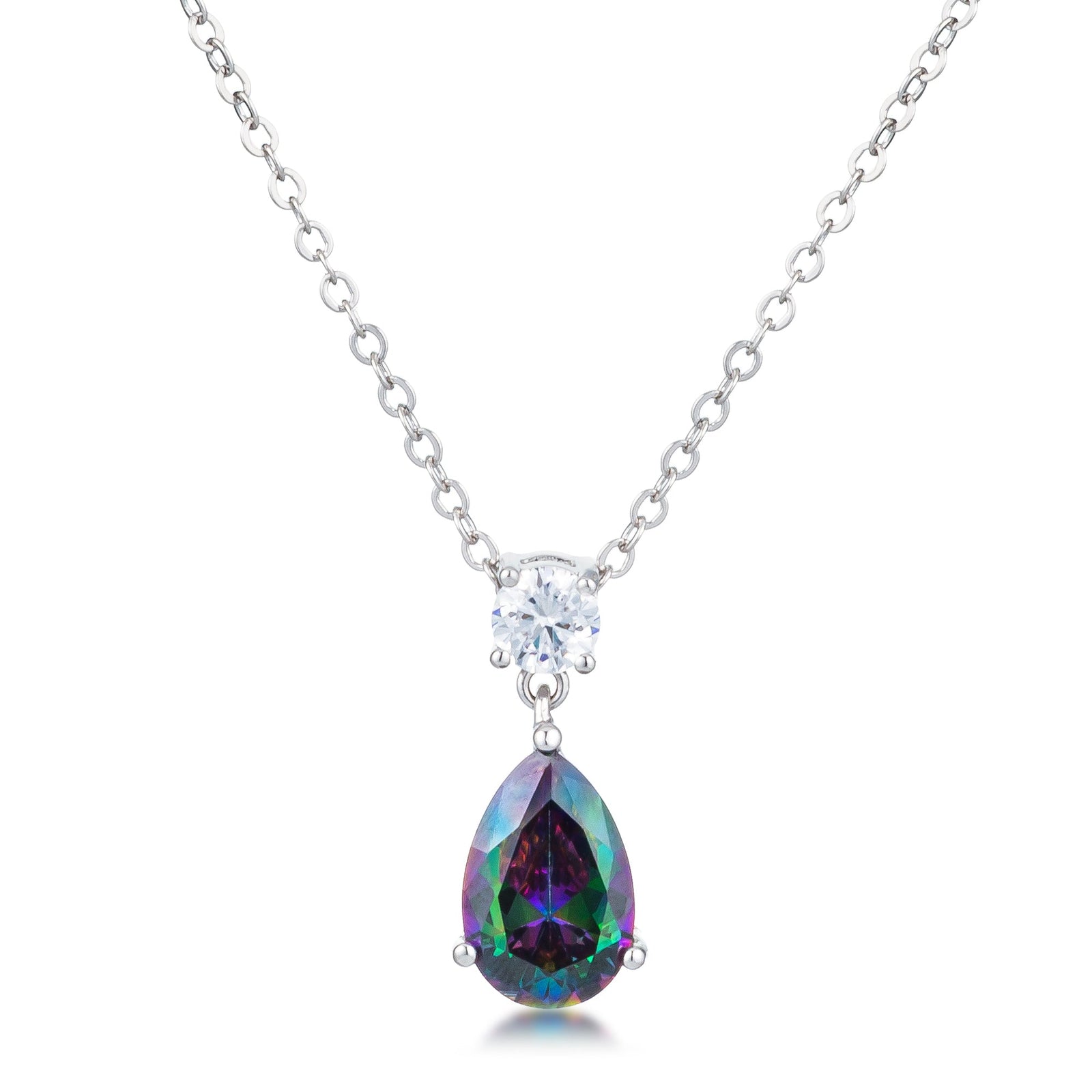 4.95Ct Rhodium Mystic Iridescent Teardrop Pendant - LinkagejewelrydesignLinkagejewelrydesign