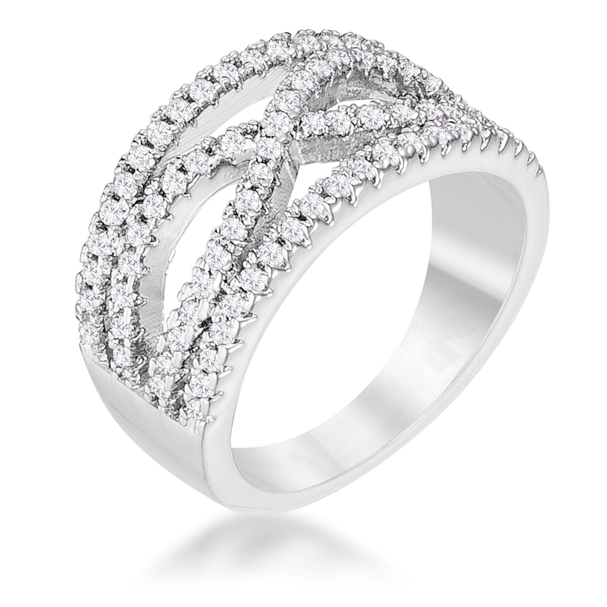 .4Ct Silvertone Classic Twist Wide CZ Ring, &lt;b&gt;Size 5&lt;/b&gt; - LinkagejewelrydesignLinkagejewelrydesign