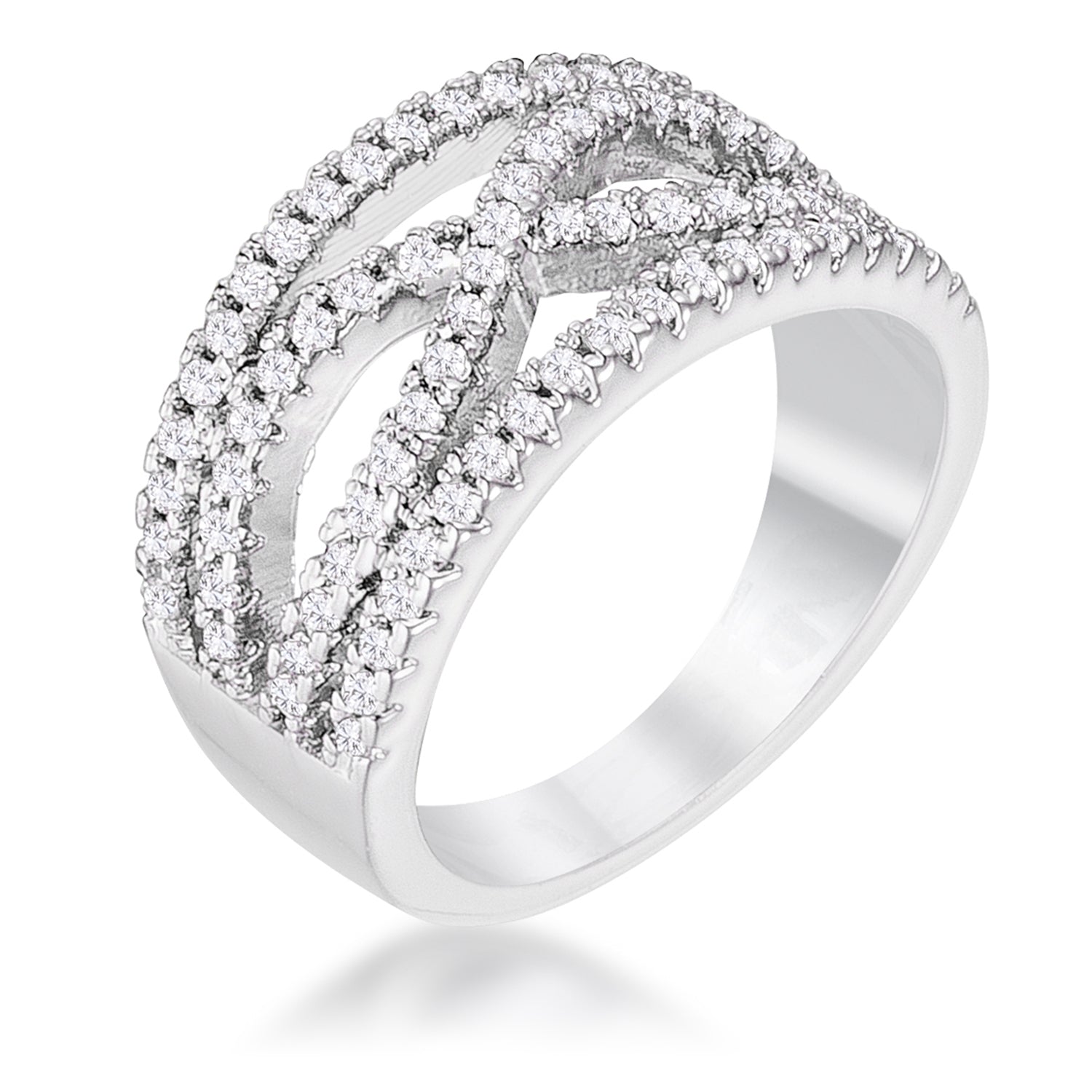 .4Ct Silvertone Classic Twist Wide CZ Ring, <b>Size 5</b> - LinkagejewelrydesignLinkagejewelrydesign