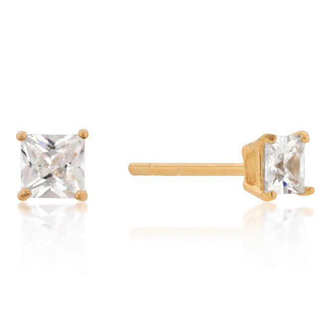 4mm New Sterling Princess Cut Cubic Zirconia Studs Gold - LinkagejewelrydesignLinkagejewelrydesign