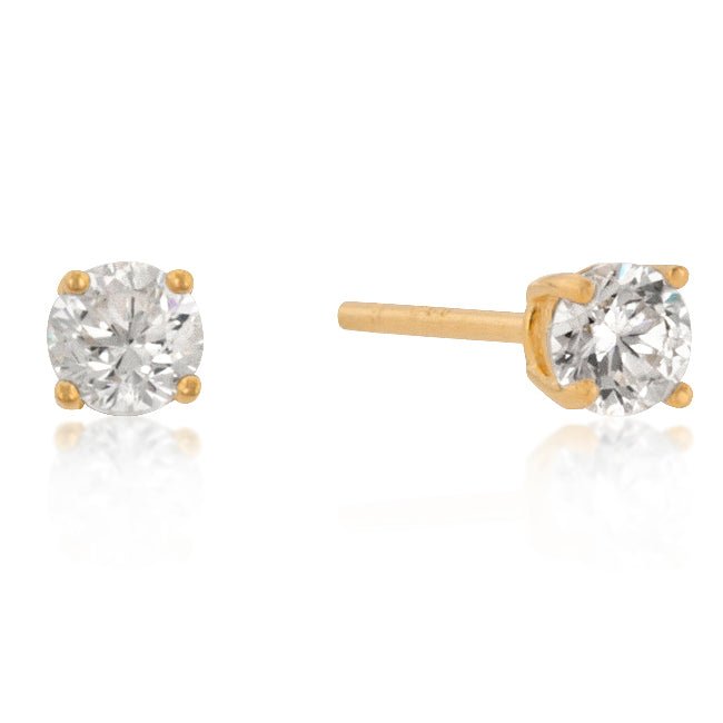 4mm New Sterling Round Cut Cubic Zirconia Studs Gold - LinkagejewelrydesignLinkagejewelrydesign