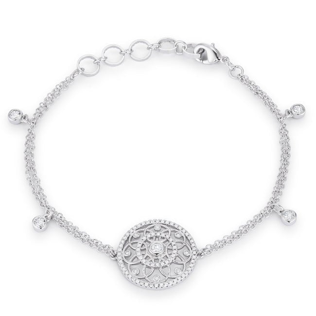 .5 Ct Rhodium Bracelet with Interlocking Circles and CZ - LinkagejewelrydesignLinkagejewelrydesign