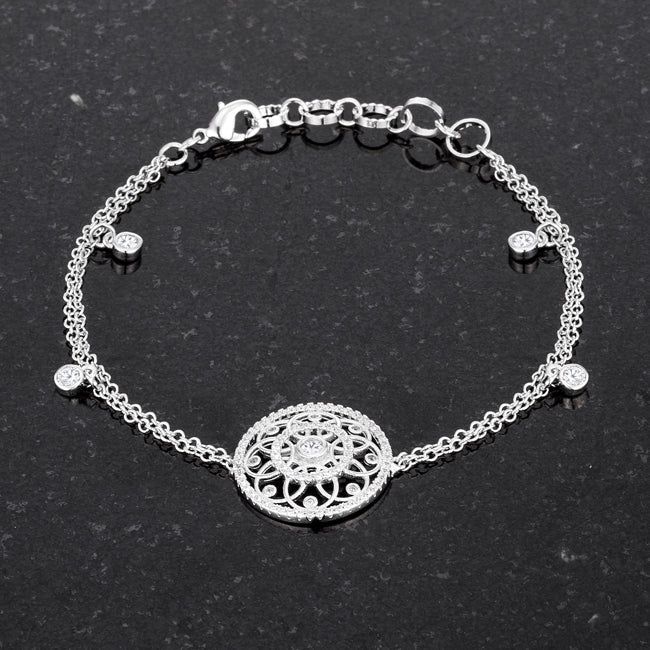 .5 Ct Rhodium Bracelet with Interlocking Circles and CZ - LinkagejewelrydesignLinkagejewelrydesign