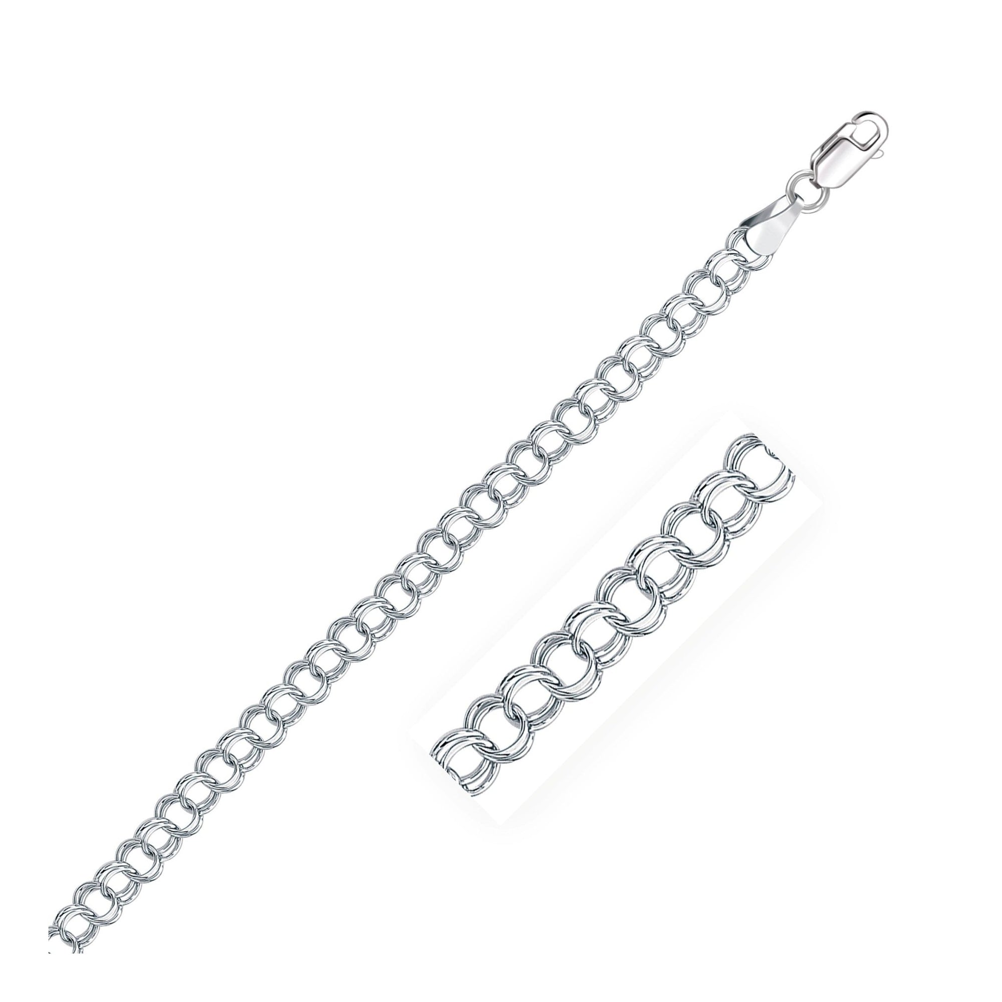 5.0 mm 14k White Gold Solid Double Link Charm Bracelet - LinkagejewelrydesignLinkagejewelrydesign