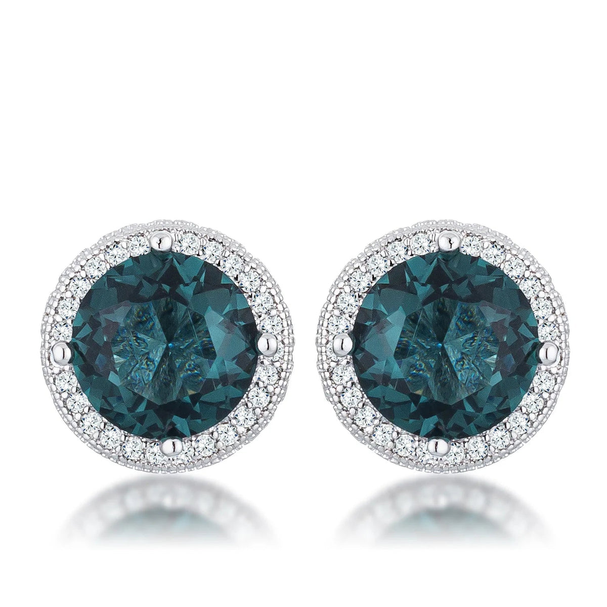 5.84 Ct Rhodium Blue Green Clear CZ Halo Earrings - LinkagejewelrydesignLinkagejewelrydesign