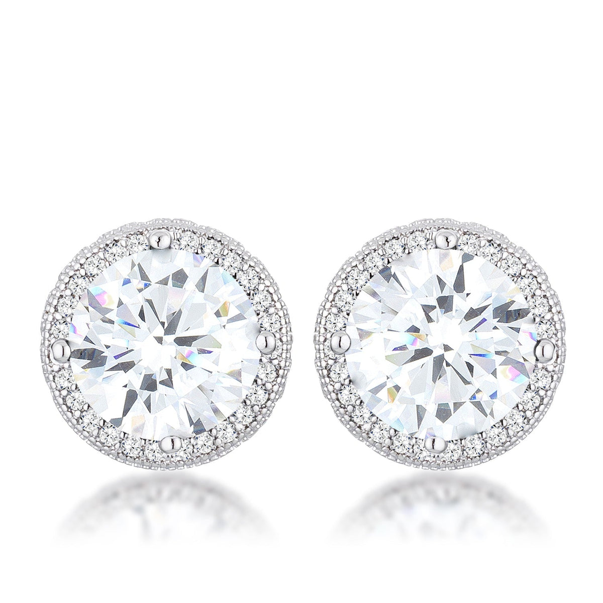 5.84 Ct Rhodium Clear CZ Round Halo Earrings - LinkagejewelrydesignLinkagejewelrydesign