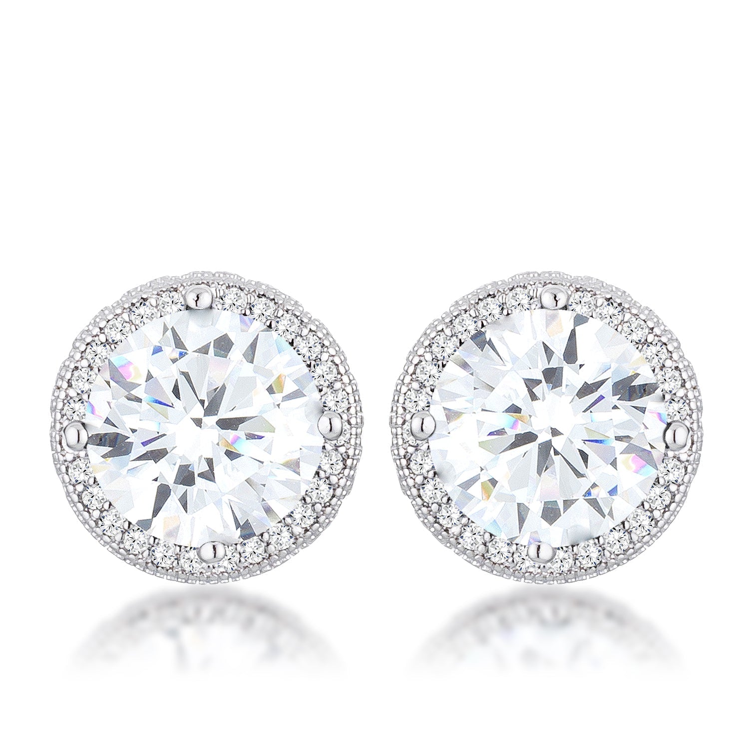 5.84 Ct Rhodium Clear CZ Round Halo Earrings - LinkagejewelrydesignLinkagejewelrydesign