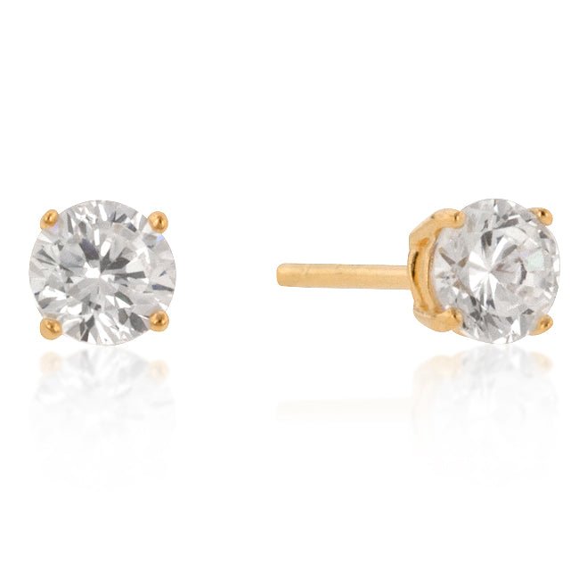 5mm New Sterling Round Cut Cubic Zirconia Studs Gold - LinkagejewelrydesignLinkagejewelrydesign