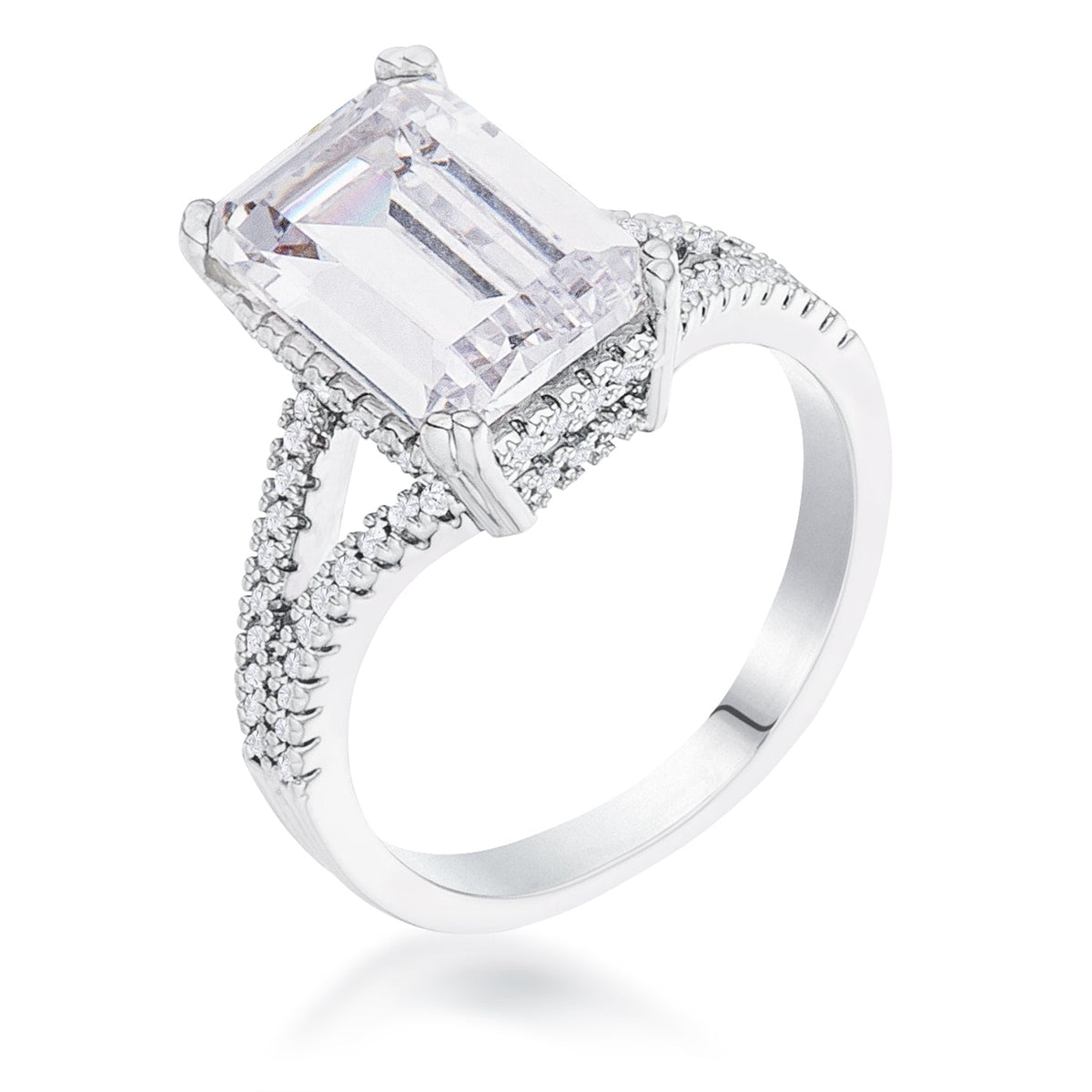 6.75Ct Rhodium Plated Emerald Cut Wishbone Ring, &lt;b&gt;Size 5&lt;/b&gt; - LinkagejewelrydesignLinkagejewelrydesign