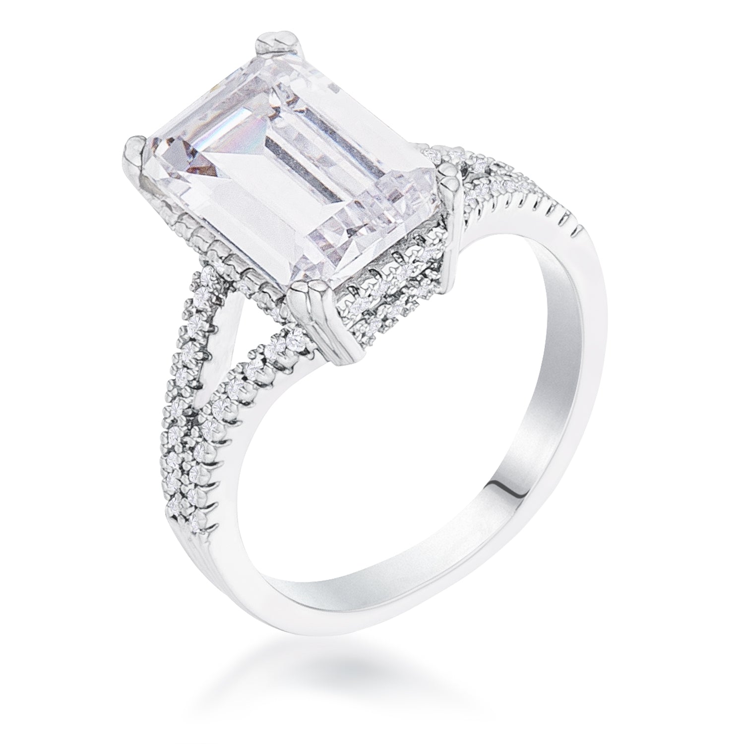 6.75Ct Rhodium Plated Emerald Cut Wishbone Ring, <b>Size 5</b> - LinkagejewelrydesignLinkagejewelrydesign