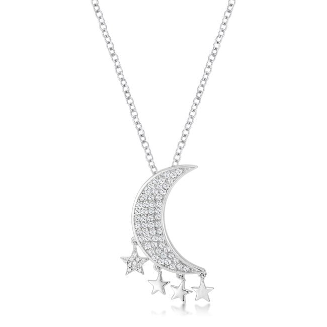 .6Ct Dazzling Rhodium Moon and Stars Necklace with CZ - LinkagejewelrydesignLinkagejewelrydesign