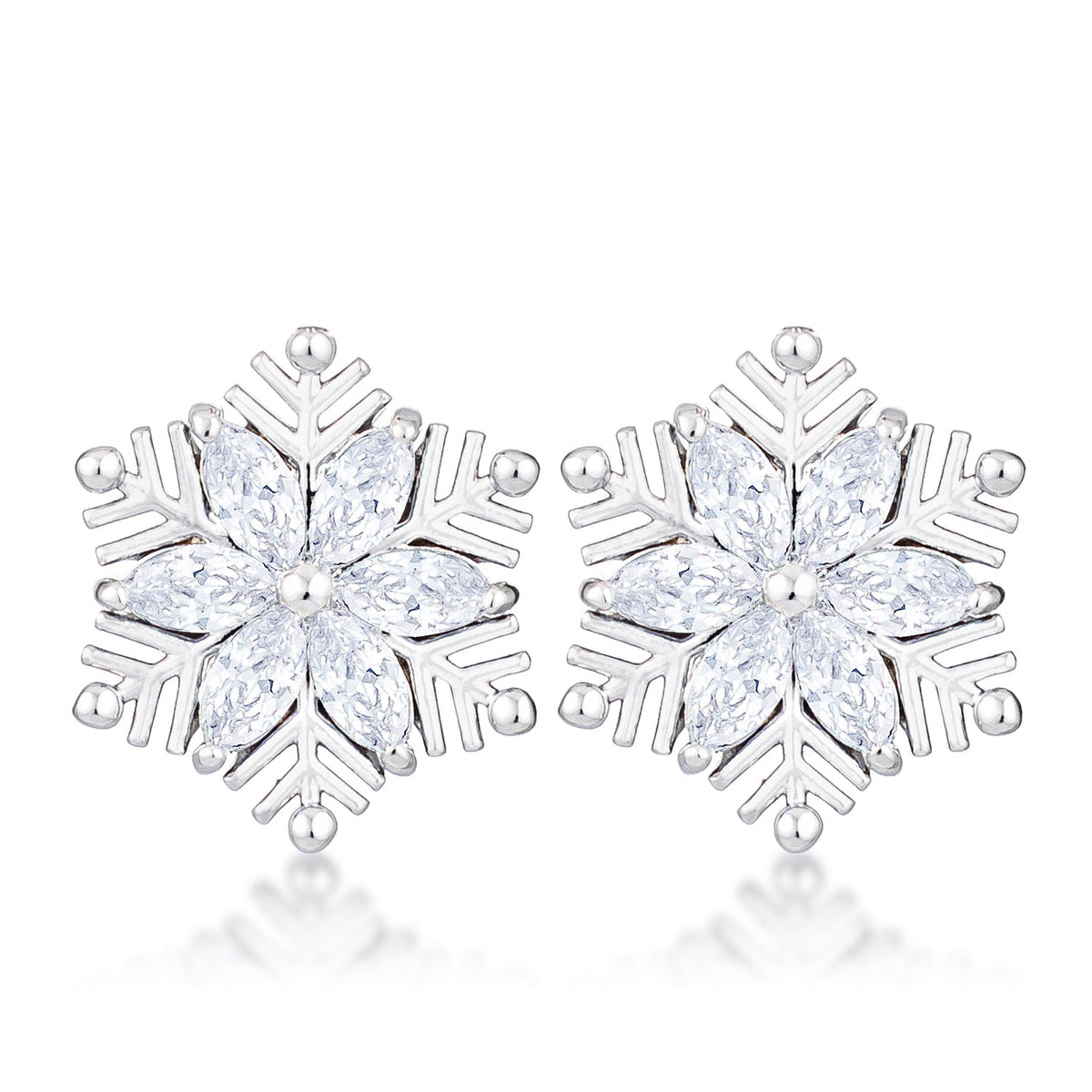 .6Ct Rhodium Plated Clear Marquise Snowflake Earrings - LinkagejewelrydesignLinkagejewelrydesign