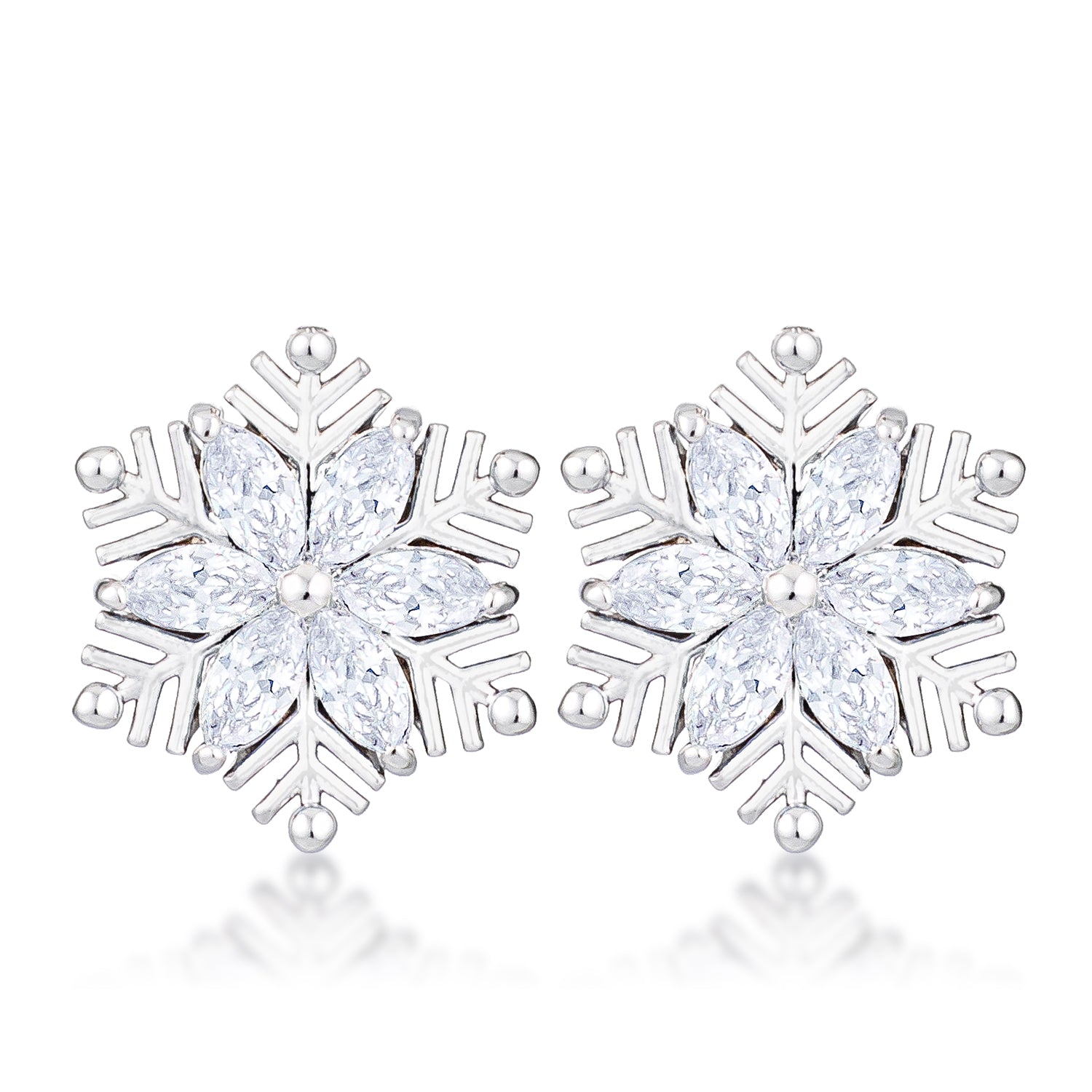 .6Ct Rhodium Plated Clear Marquise Snowflake Earrings - LinkagejewelrydesignLinkagejewelrydesign