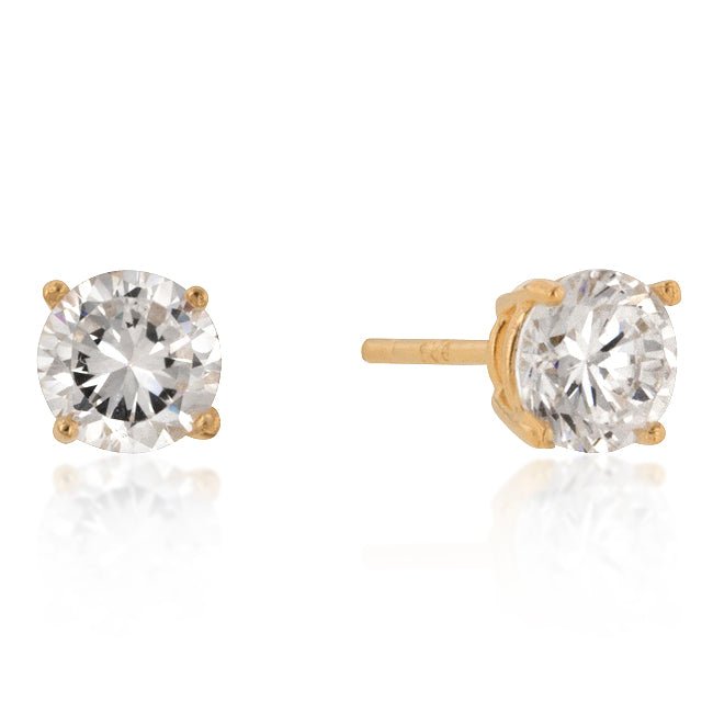 6mm New Sterling Round Cut Cubic Zirconia Studs Gold - LinkagejewelrydesignLinkagejewelrydesign