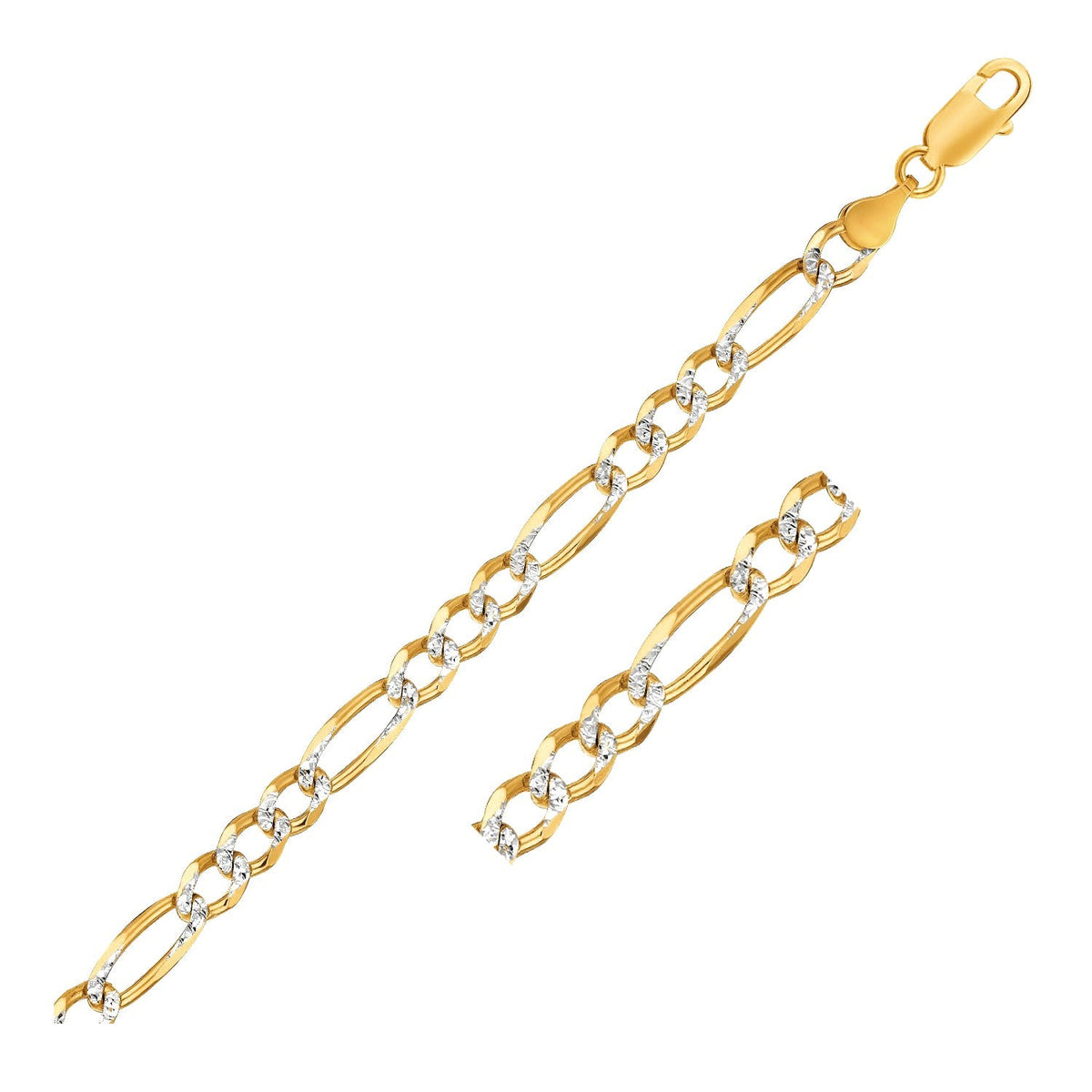 7.0mm 14K Yellow Gold Solid Pave Figaro Chain - LinkagejewelrydesignLinkagejewelrydesign