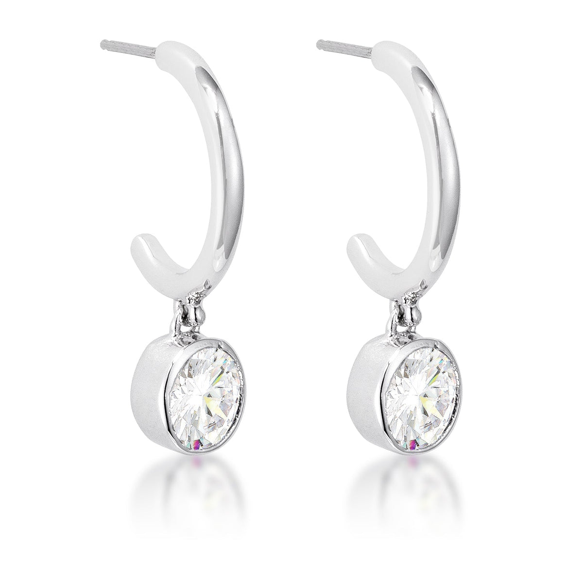 7mm Cz Rhodium Plated Drop Hooplet Earrings - LinkagejewelrydesignLinkagejewelrydesign