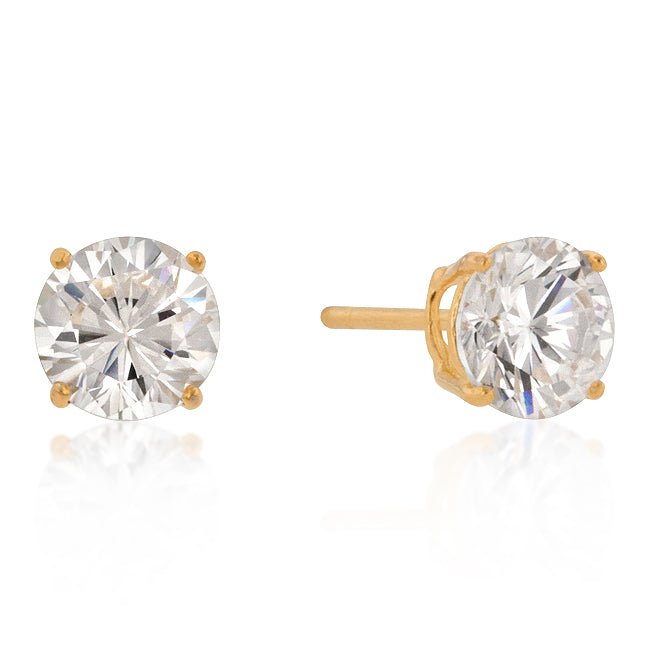 7mm New Sterling Round Cut Cubic Zirconia Studs Gold - LinkagejewelrydesignLinkagejewelrydesign