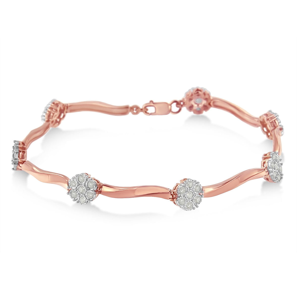 .925 10k Rose Gold Over Sterling Silver 1.0 cttw Diamond Floral Link Bracelet (I-J Color,I3 Clarity) - LinkagejewelrydesignLinkagejewelrydesign