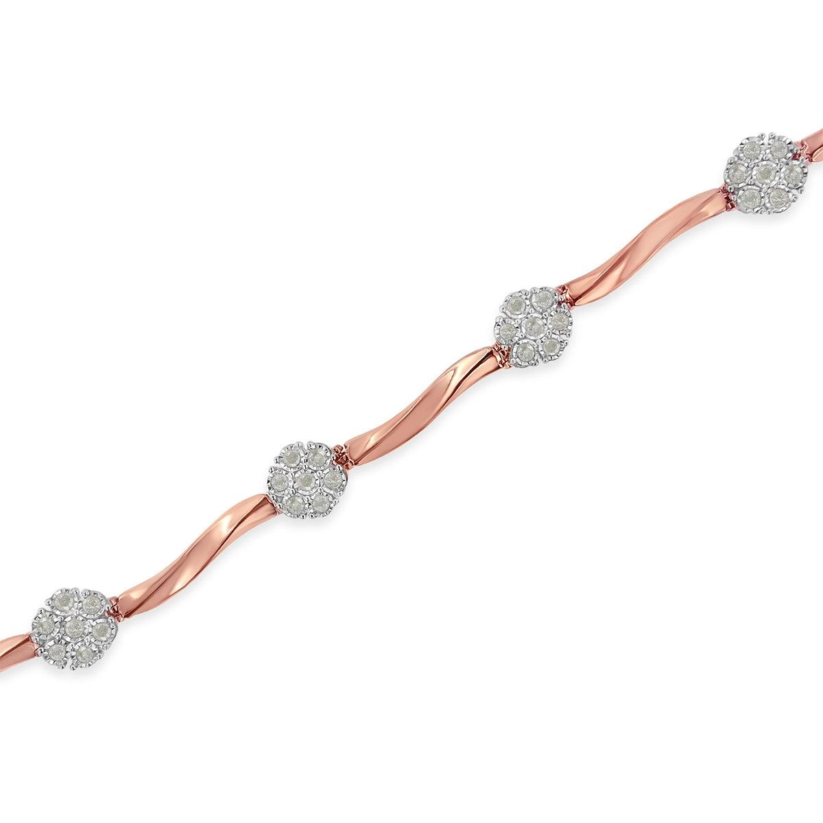 .925 10k Rose Gold Over Sterling Silver 1.0 cttw Diamond Floral Link Bracelet (I-J Color,I3 Clarity) - LinkagejewelrydesignLinkagejewelrydesign