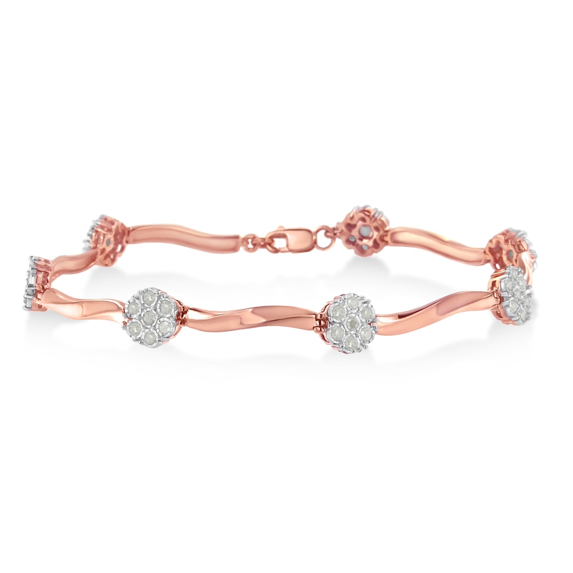 .925 10k Rose Gold Over Sterling Silver 1.0 cttw Diamond Floral Link Bracelet (I-J Color,I3 Clarity) - LinkagejewelrydesignLinkagejewelrydesign