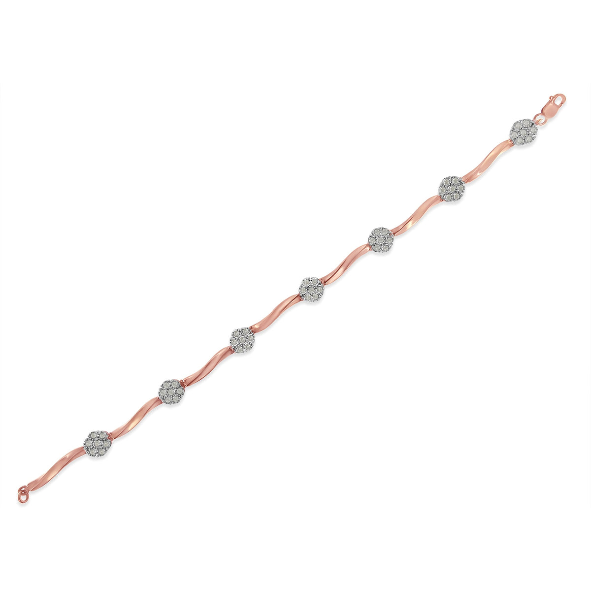 .925 10k Rose Gold Over Sterling Silver 1.0 cttw Diamond Floral Link Bracelet (I-J Color,I3 Clarity) - LinkagejewelrydesignLinkagejewelrydesign