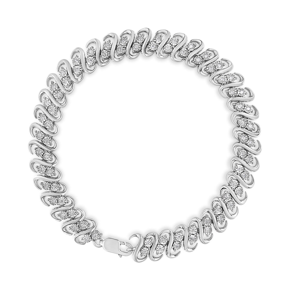 .925 Sterling 1/2 Cttw Diamond Double Row S-Link Bracelet (I-J Color, I2-I3 Clarity) - 7.25" Inches - LinkagejewelrydesignLinkagejewelrydesign
