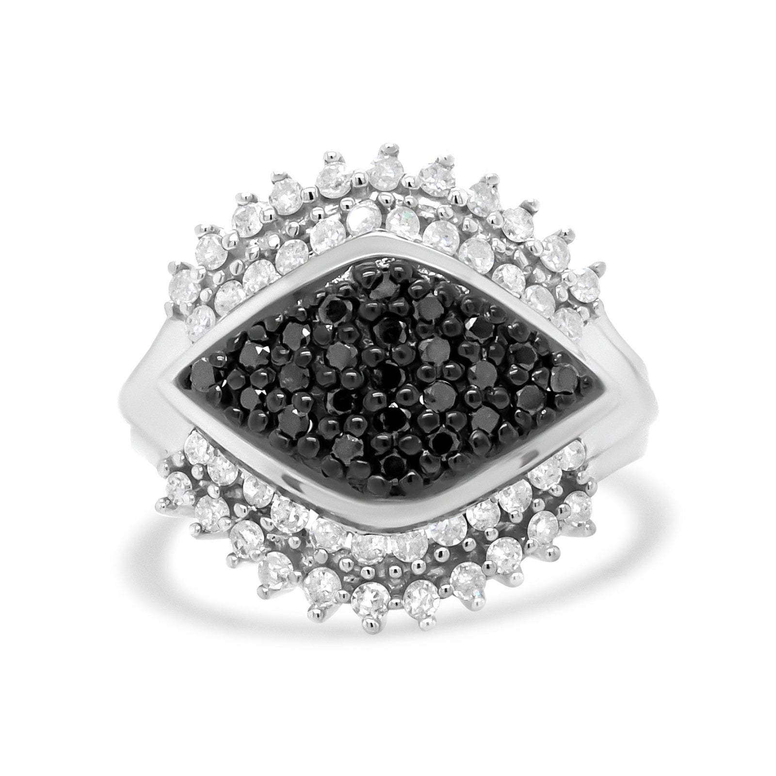.925 Sterling Siler 1.00 Cttw White and Black Diamond Cluster Evil Eye Ring (Black and I-J Color, I2-I3 Clarity) - Ring Size 7 - LinkagejewelrydesignLinkagejewelrydesign