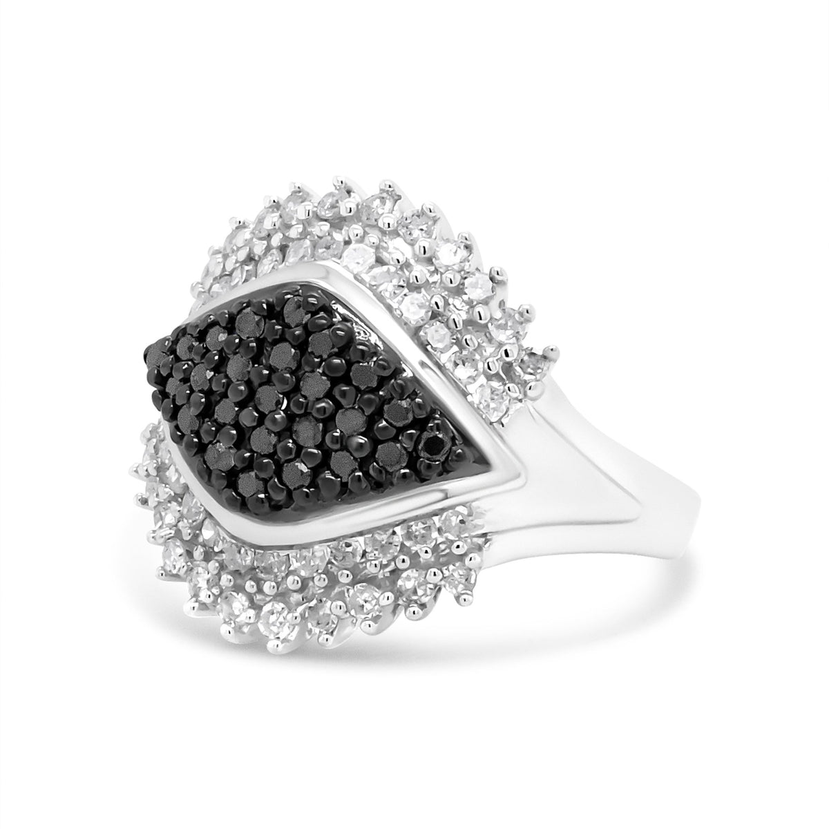 .925 Sterling Siler 1.00 Cttw White and Black Diamond Cluster Evil Eye Ring (Black and I-J Color, I2-I3 Clarity) - Ring Size 7 - LinkagejewelrydesignLinkagejewelrydesign