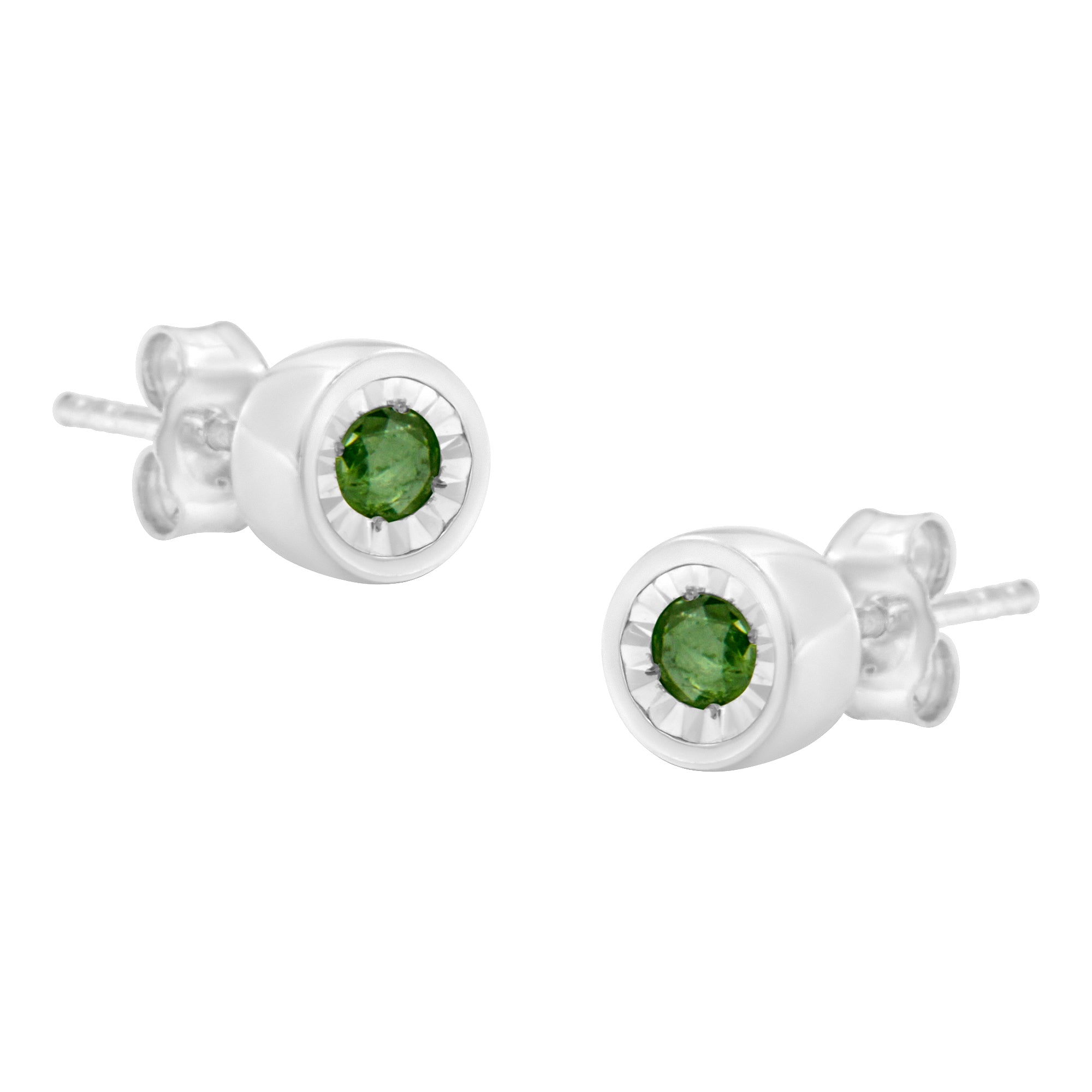 .925 Sterling Silver 0.15 Cttw Round Brilliant-Cut Green Diamond Miracle-Set Stud Earrings (Fancy Color-Enhanced, I1-I2 Clarity) - LinkagejewelrydesignLinkagejewelrydesign